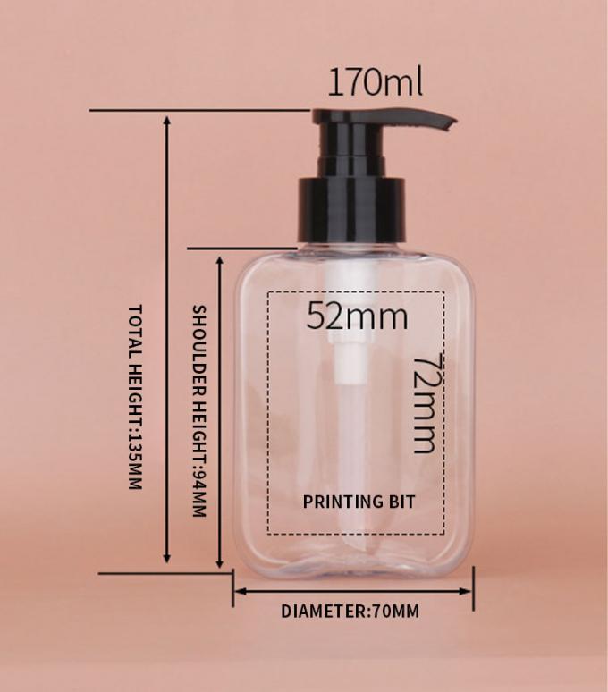 170ml   PETG Plastic  Cosmetic square flat bottle  Bottle Pump cap For Body wash and Shampoo  lotion packaging Bottle 4