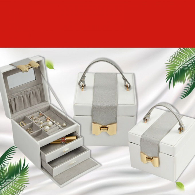 Contracted PU receive jewelry boxes, jewelry boxes PU leather studs earrings ring necklace jewelry receive leather box 4
